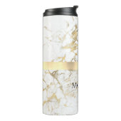 Doe-het-zelf naam & monogram blk tekst, wit & goud thermosbeker (Gedraaid links)