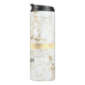 Doe-het-zelf naam & monogram blk tekst, wit & goud thermosbeker (Geroteerd rechts)