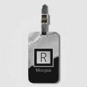 Doe-het-zelf naam & monogram, zwarte & zilveren do bagagelabel (Voorkant (verticaal))
