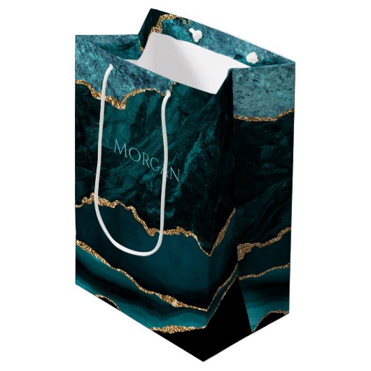 Doe-het-zelf naam Teal, Teal Goud & Zwarte Agaat Medium Cadeauzakje (Voorkant Gekanteld)