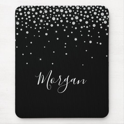 Doe-het-zelf naam witte script & witte diamanten, muismat (Voorkant)