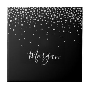 Doe-het-zelf naam witte script & witte diamanten, tegeltje