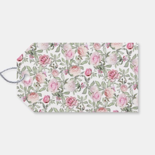 Doe-het-zelf roze roos bloem bruidsdouche cadeaulabel (Achterkant Horizontaal)