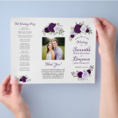 Doe-het-zelf vouw paarse boho rozen trouwprogramma flyer (Hand)