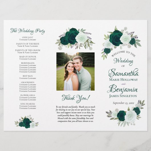 Doe-het-zelf vouwbare smaragdgroene boho rozen tro flyer (Voorkant)
