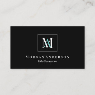 Doe-het-zelf witte/turquoise monogram naam grijs v visitekaartje