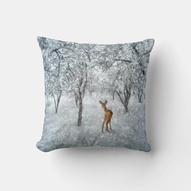 Doe in de Waterverf van de Silver Winter Snow Herf Kussen (Voorkant)