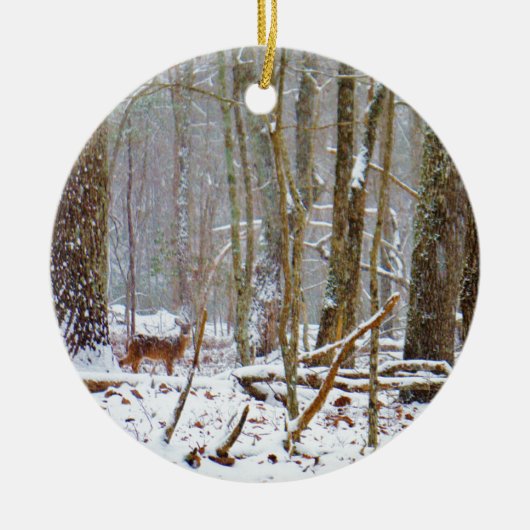 Doe in the snow, Deer in Lake Arrowhead Keramisch Ornament (Voorkant)