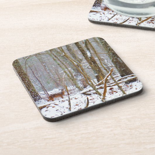 Doe in the snow, Deer in Lake Arrowhead Onderzetter (Linkerzijde)