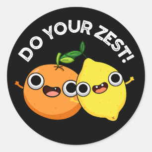 Doe je beste grappige citrusvruchten en vul donker ronde sticker