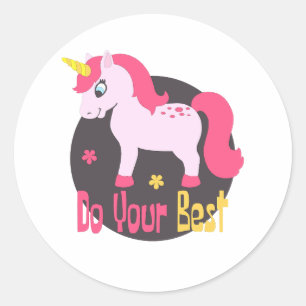 Doe je beste Kawaii Cute Pink Unicorn Colorful Ronde Sticker