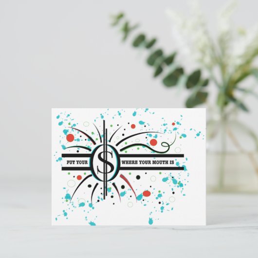 Doe je geld waar je mond QUOTE is Briefkaart (Staand voorkant)