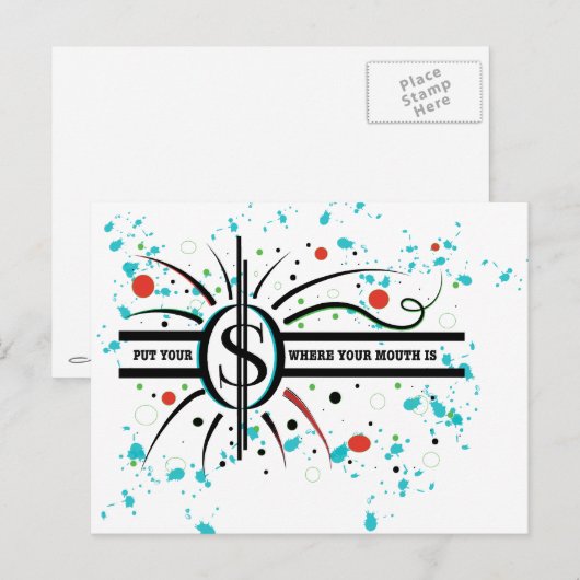 Doe je geld waar je mond QUOTE is Briefkaart (Voorkant / Achterkant)