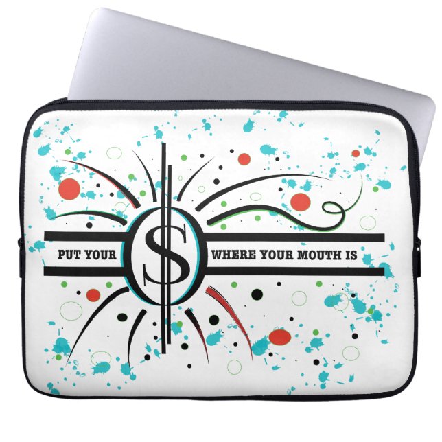 Doe je geld waar je mond QUOTE is Laptop Sleeve (Voorkant)