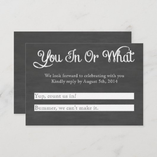 Doe jij mee? Schoolbord RSVP (Voorkant / Achterkant)