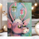 Doe langer Eyelashes Retro Kerstmis Feestdagen Kaart<br><div class="desc">Doe de lange Eyelashes Retro Kerstfeestkaart. Dit ontwerp bevat een waterverf vrouw doet hert met lange wimpers met cadeaus die van haar geweien hangen. Wat een mooie retro vakantie scène. Pas dit aangepaste ontwerp aan met uw eigen binnengroet.</div>