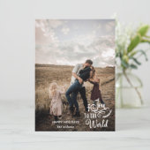 Doe mee aan de aangepaste foto van het wereldscrip feestdagenkaart (Staand voorkant)