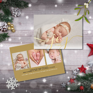 Doe mee aan de Baby van de wereld 4 Foto Gold Folie Feestdagenkaart