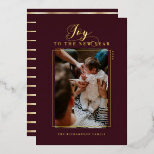 Doe mee aan de nieuwjaarsfoto's en stripes folie feestdagenkaart