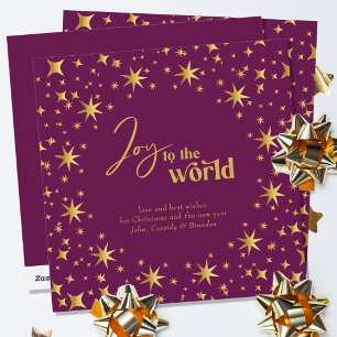 Doe mee aan de Wereld Elegant Plum en Gold Stars Feestdagenkaart