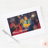 Doe mee aan de wereld. Nativiteitsscène Kerstmis Rechthoekige Sticker (Envelop)