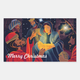 Doe mee aan de wereld. Nativiteitsscène Kerstmis Rechthoekige Sticker