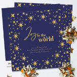 Doe mee aan de World Elegant Blue en Gold Stars Feestdagenkaart<br><div class="desc">Maak kennis met de wereld, moderne en elegante gepersonaliseerde vakantiekaart. De kaart is versierd met gouden sterren en gekarteld in scriptkalligrafie en feestelijke typografie. Eenvoudig minimale typografische vormgeving met een overvloed aan gouden sterren. De sjabloon is klaar voor u om de groet te personaliseren en jouw naam(s) toe te voegen....</div>