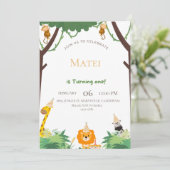 Doe mee aan een wild avontuur - eerste verjaardag kaart (Staand voorkant)