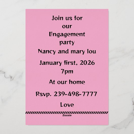 Doe mee aan ons verlovingsfeest folie feestdagenkaart (Achterkant)