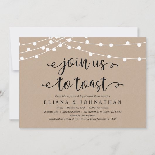 Doe mee aan toast, Rustic Wedding Rehearsal Dinner Kaart (Voorkant)
