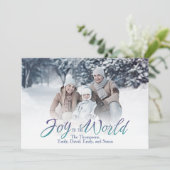 Doe mee aan World Calligraphy Script Blue 1 Photo Feestdagenkaart (Staand voorkant)