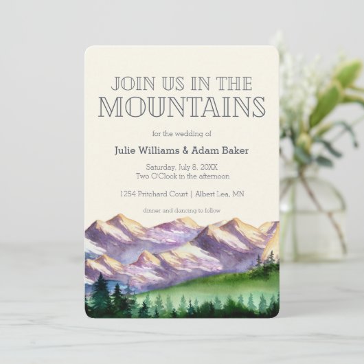 Doe mee in de bergen | Rustic Wedding Kaart (Staand voorkant)