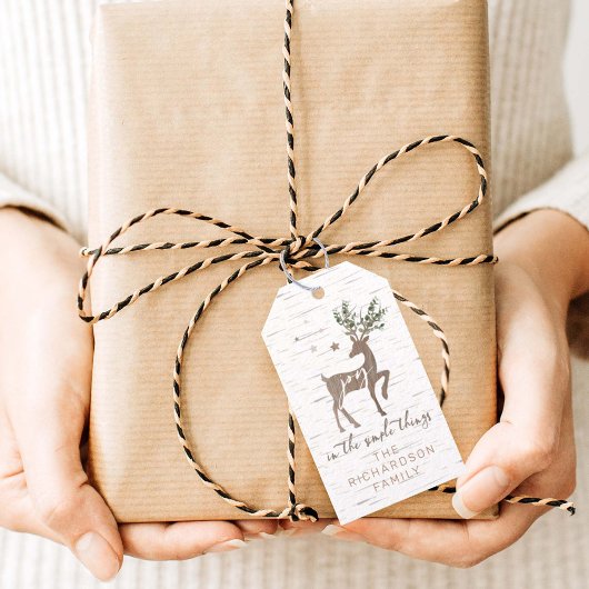 Doe mee in de eenvoudige dingen Birch Bark Woodgra Cadeaulabel