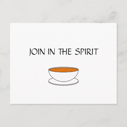 Doe mee in de geest, met kop thee briefkaart (Voorkant)