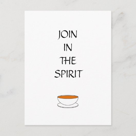 Doe mee in de geest, met kop thee briefkaart (Voorkant)