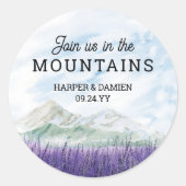Doe mee in de Mountains Lavender Valley Wedding Ronde Sticker (Voorkant)