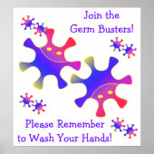 Doe mee met de Germ Busters - Was je handen! Bordj Poster (Voorkant)