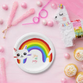 Doe mee met het feest, Cat Schattige Rainbow Paper Papieren Bordje (Feest)