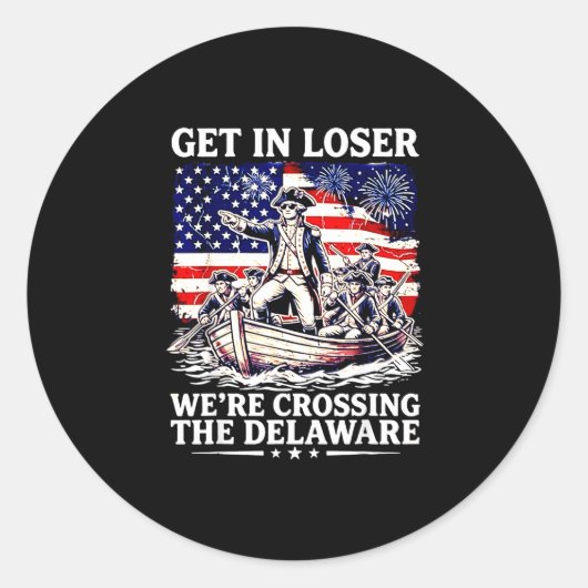 Doe mee met het oversteken van de delaware 4 juli  ronde sticker (Voorkant)