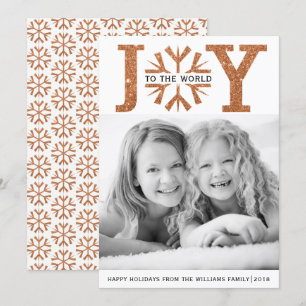 Doe mee met koperen sneeuwvlokken voor kerstmis feestdagenkaart