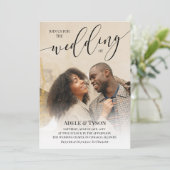 Doe mee met ons Calligrafie Foto Double Sided Wedd Kaart (Staand voorkant)