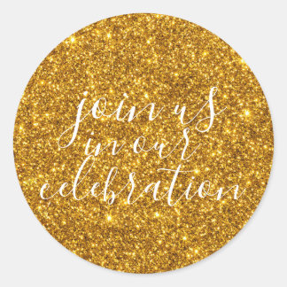 DOE MEE MET ONS FEEST - GOLD RONDE STICKER