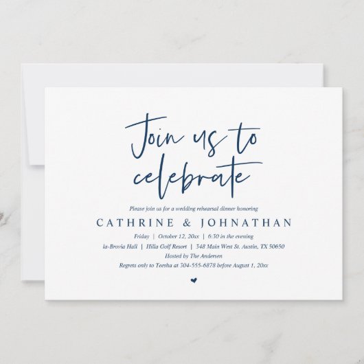 Doe mee met ons om te vieren, bruiloft repetitie D Kaart (Voorkant)