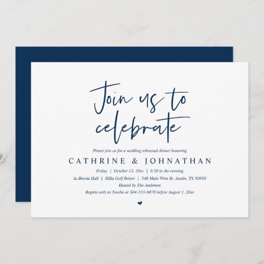 Doe mee met ons om te vieren, bruiloft repetitie D Kaart (Voorkant / Achterkant)