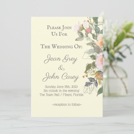 Doe mee met ons Peach Floral Wedding Kaart (Staand voorkant)