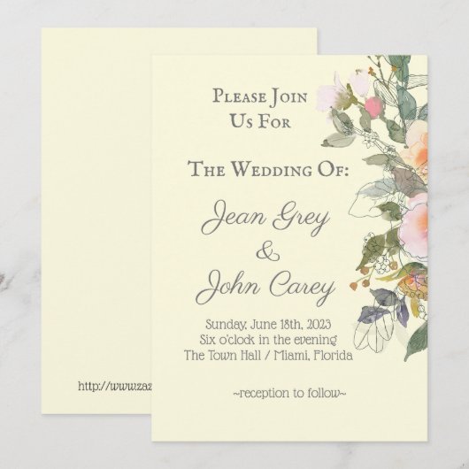 Doe mee met ons Peach Floral Wedding Kaart (Voorkant / Achterkant)