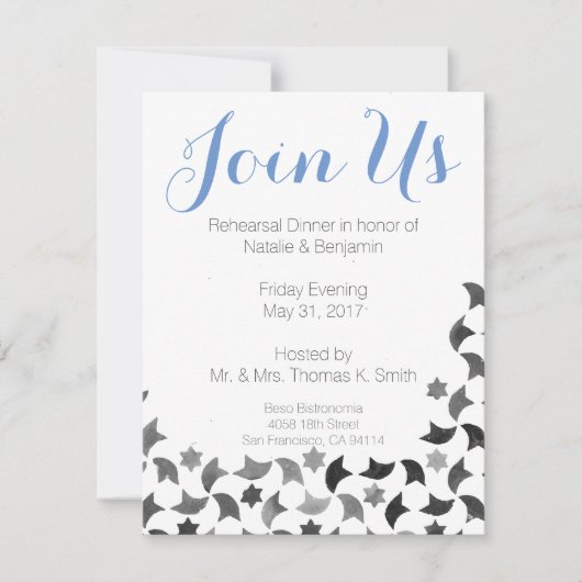 Doe mee met ons repetitief diner | Blauw-witte gri Kaart (Voorkant)