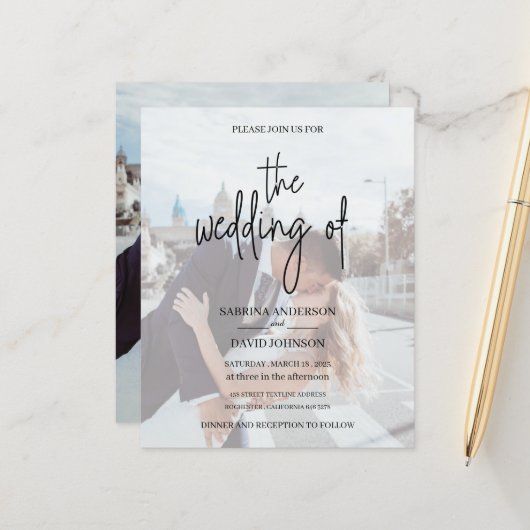 Doe mee met ons voor de uitnodiging voor de trouwf (Voorkant / Achterkant in situ)