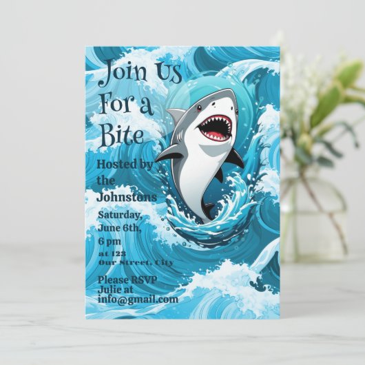 Doe mee met ons voor een haaienfeest kaart (Staand voorkant)