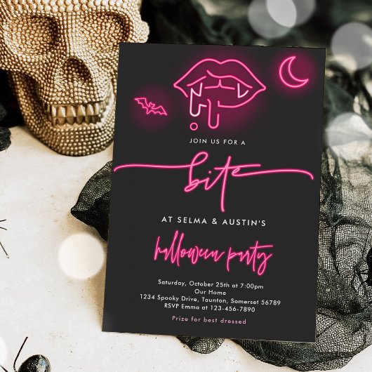 Doe mee met ons voor een hapje neon halloween vamp kaart